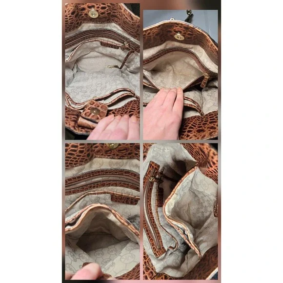 Michael‎ Kors Crocodile Embossed Leather Tote Shoulder Bag Brown Gold Lock Key - Picture 6 of 12
